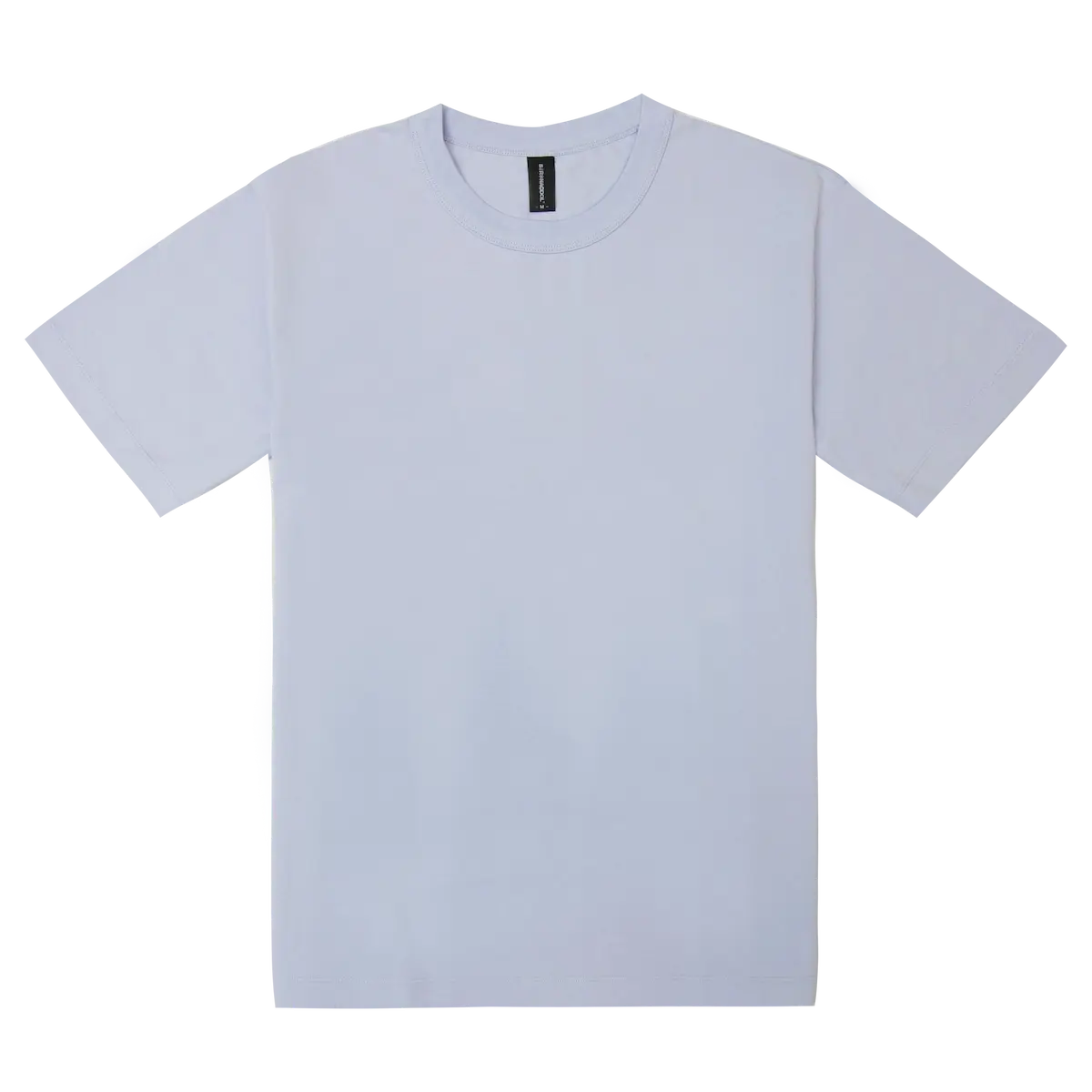 SR230 紫藤色重磅落肩涼感 T 恤正面圖，展示 230g 重磅 SORONA 科技布料質感、寬鬆落肩版型與精密領口螺紋加固，專業去背白底圖。