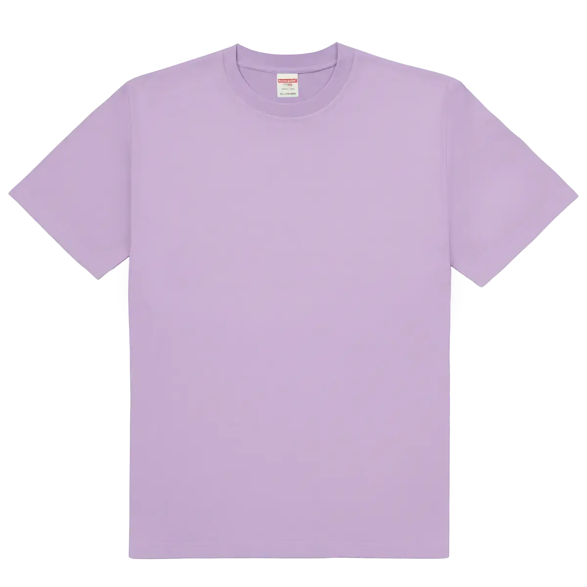 ArriveGuide AG18000 薰衣草紫色圓領短袖 T 恤平拍圖，展示 100% 精梳棉面料與標準亞版剪裁。